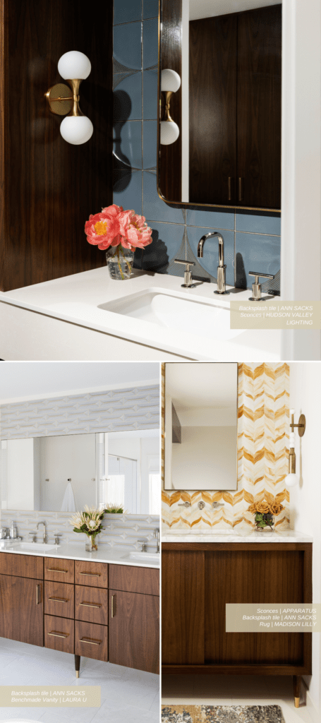 Bathrooms featuring stunning Ann Sacks tile in a mid-century designed home 