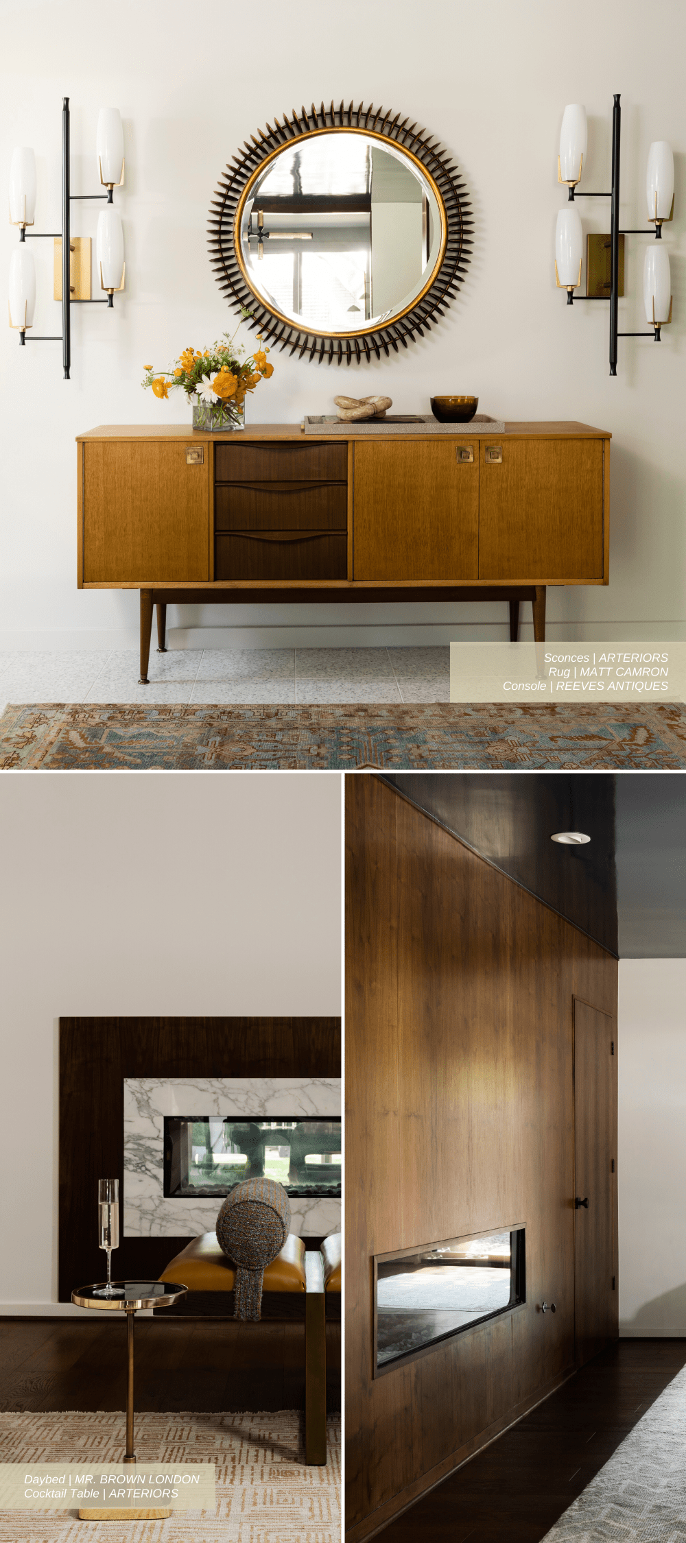 A collage of mid-century design moments at Green Tree, a home in Houston